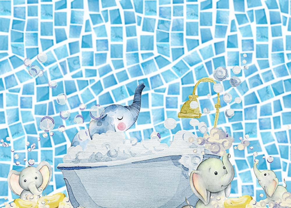 Kate Bathtime Blue Elephant Backdrop Designed by GQ -UK