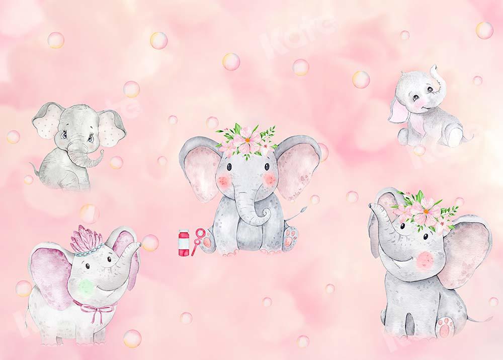 Kate Bathtime Pink Elephant Backdrop Designed by GQ -UK