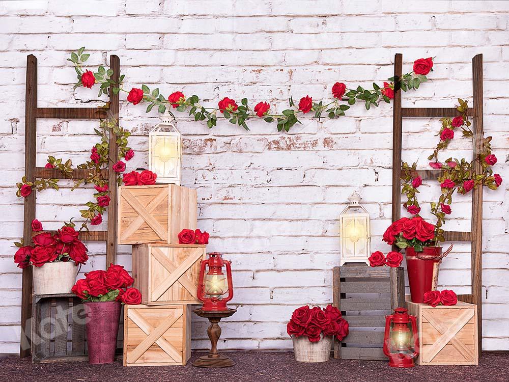 Kate Valentine's Day Roses White Brick Wall Backdrop Designed by Emetselch -UK