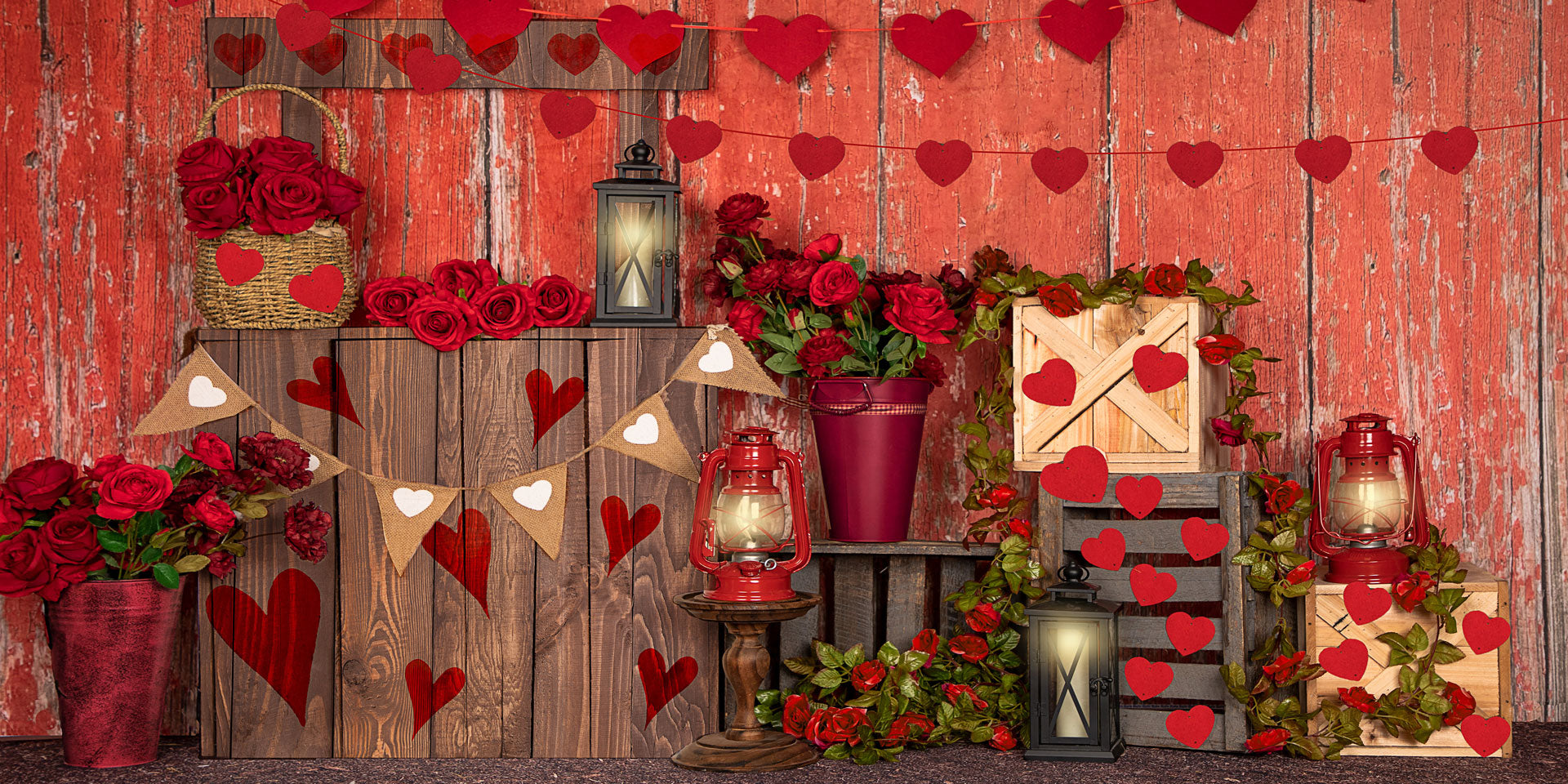 Kate Valentine's Day Roses Red Wood Wall Backdrop Designed by Emetselch -UK