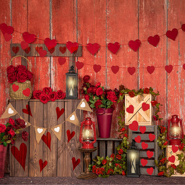 Kate Valentine's Day Roses Red Wood Wall Backdrop Designed by Emetselch -UK