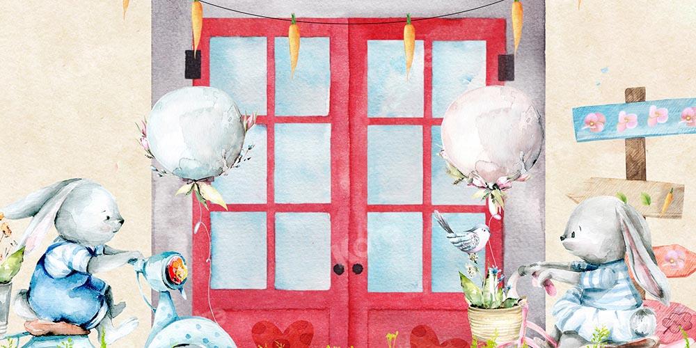 Kate Easter Red Window Bunny Backdrop Designed by Chain Photography -UK