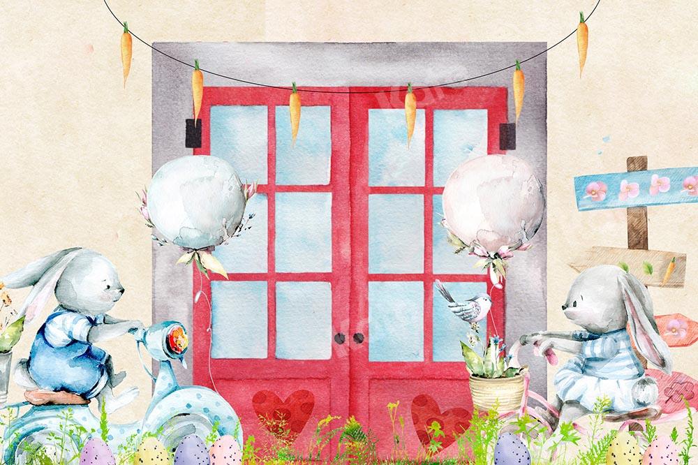 Kate Easter Red Window Bunny Backdrop Designed by Chain Photography -UK