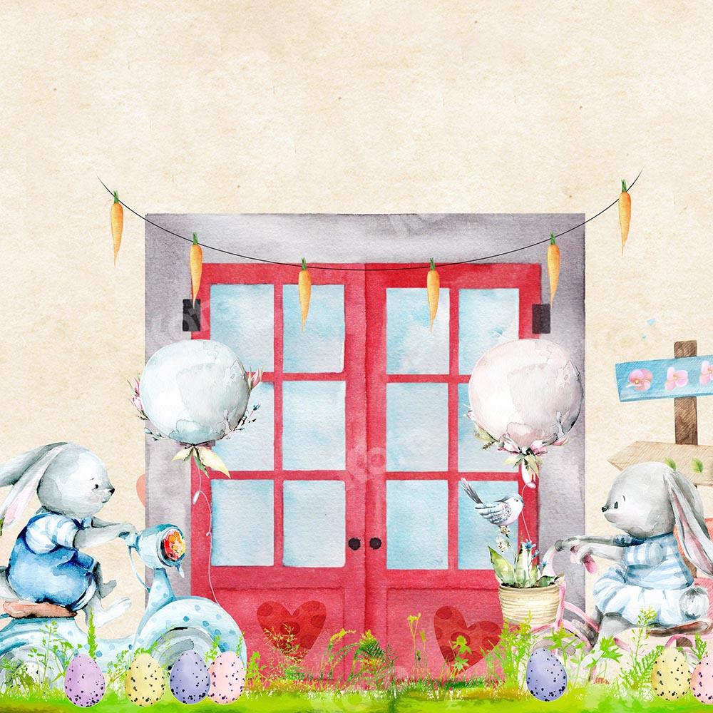 Kate Easter Red Window Bunny Backdrop Designed by Chain Photography -UK