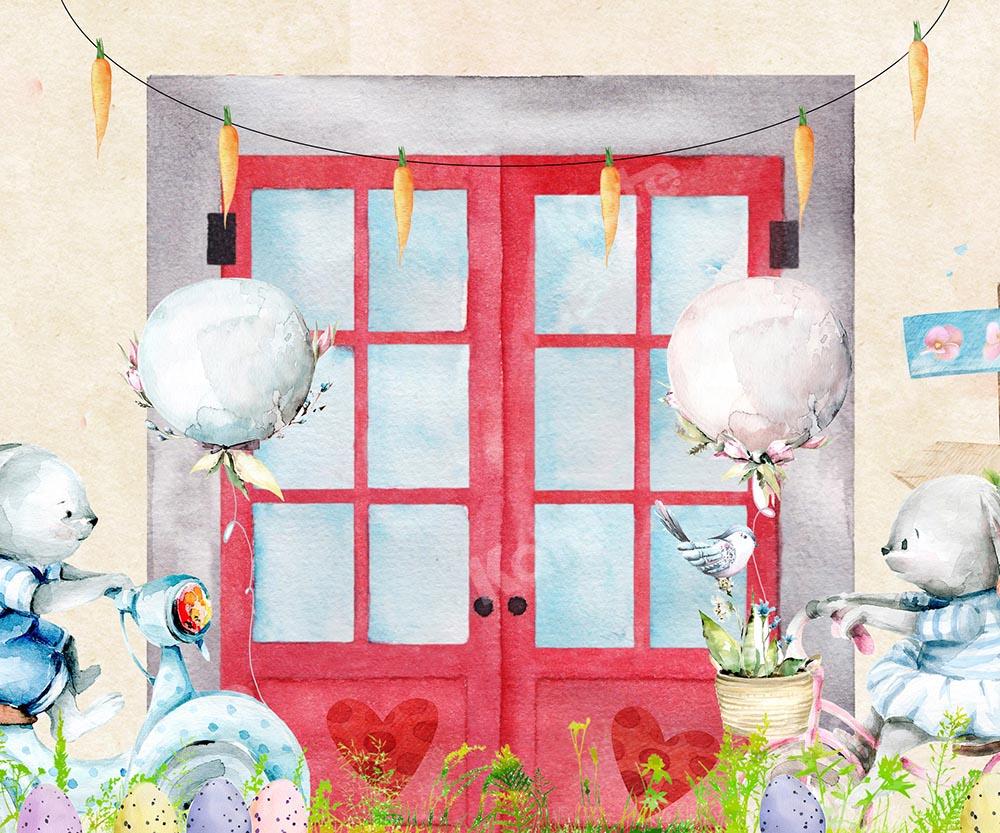 Kate Easter Red Window Bunny Backdrop Designed by Chain Photography -UK