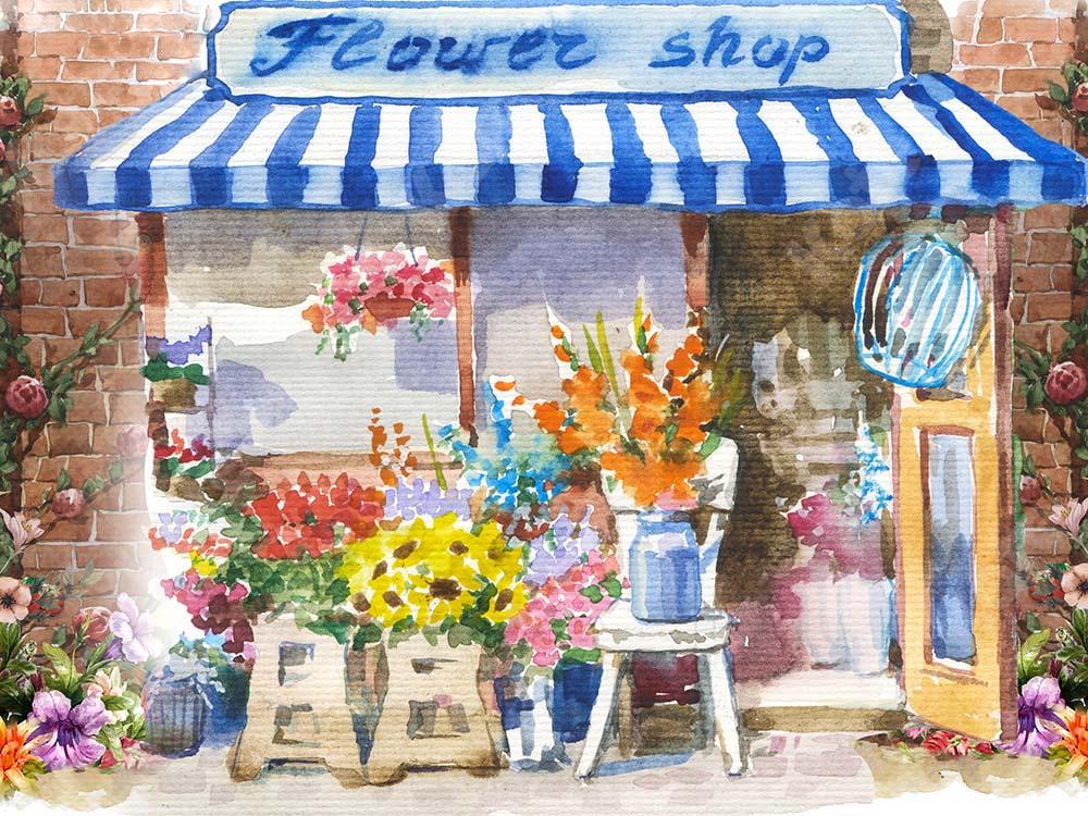 Kate Spring/ Valentine's Day Flowers Shop Watercolor Backdrop Designed by GQ -UK