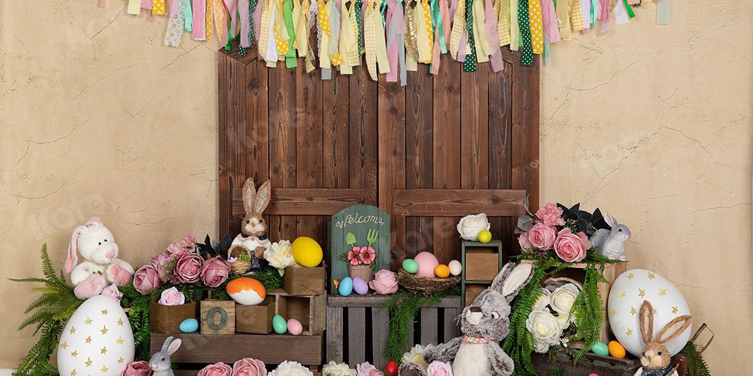 Kate Easter Eggs Bunny Rabbits Door Backdrop Designed by Emetselch -UK