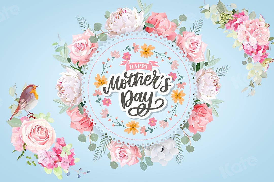 Kate Mother's Day Flowers Blue Backdrop Designed by GQ -UK