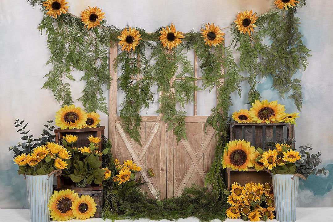 Kate Spring Sunflowers Vines Door Backdrop Designed by Emetselch -UK