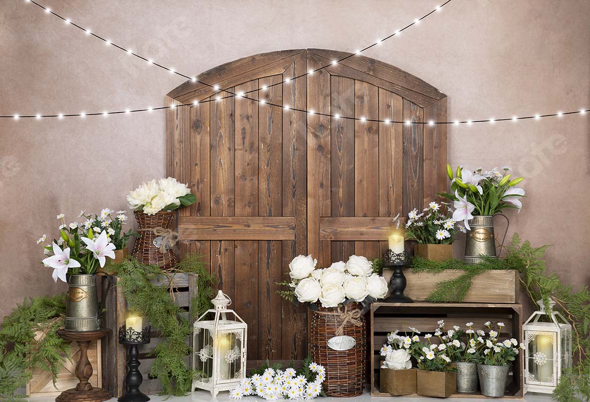 Kate Spring White Rose Flowers Door Pink Backdrop Designed by Emetselch -UK