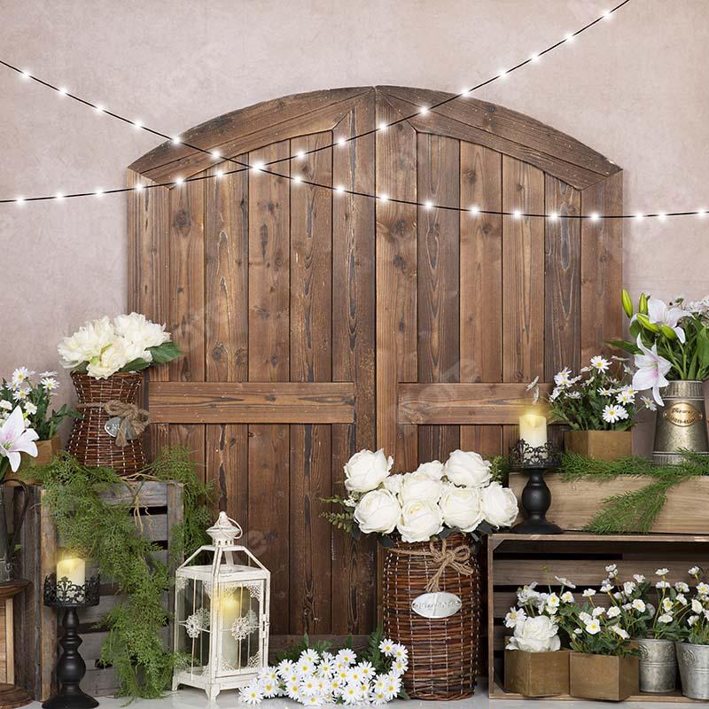 Kate Spring White Rose Flowers Door Pink Backdrop Designed by Emetselch -UK