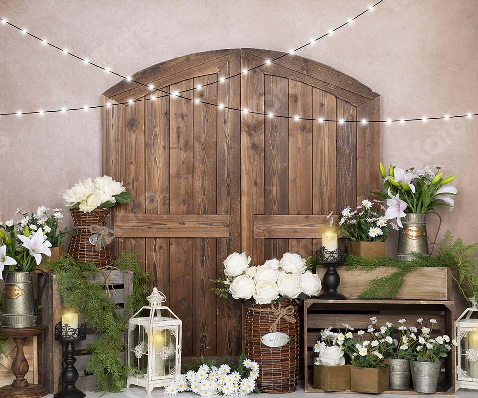 Kate Spring White Rose Flowers Door Pink Backdrop Designed by Emetselch -UK