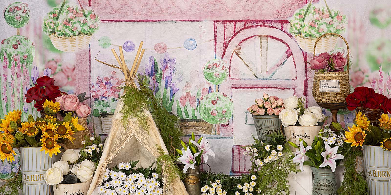 Kate Spring Flower Shop Flowers Tent Backdrop Designed by Emetselch -UK