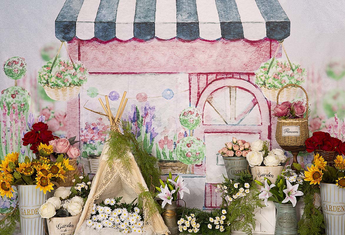 Kate Spring Flower Shop Flowers Tent Backdrop Designed by Emetselch -UK
