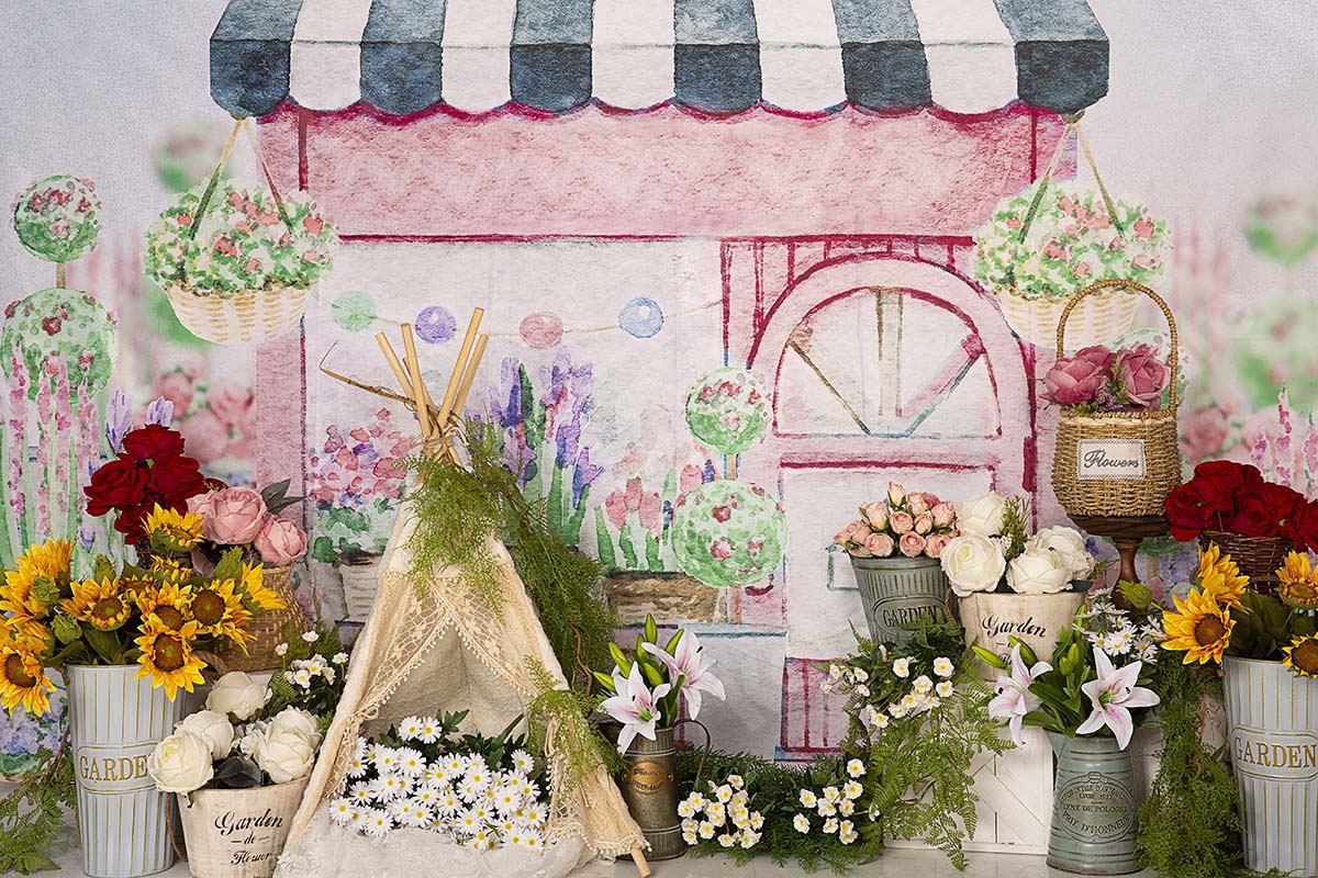 Kate Spring Flower Shop Flowers Tent Backdrop Designed by Emetselch -UK