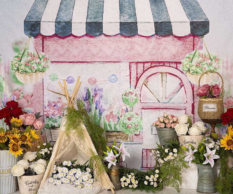 Kate Spring Flower Shop Flowers Tent Backdrop Designed by Emetselch -UK
