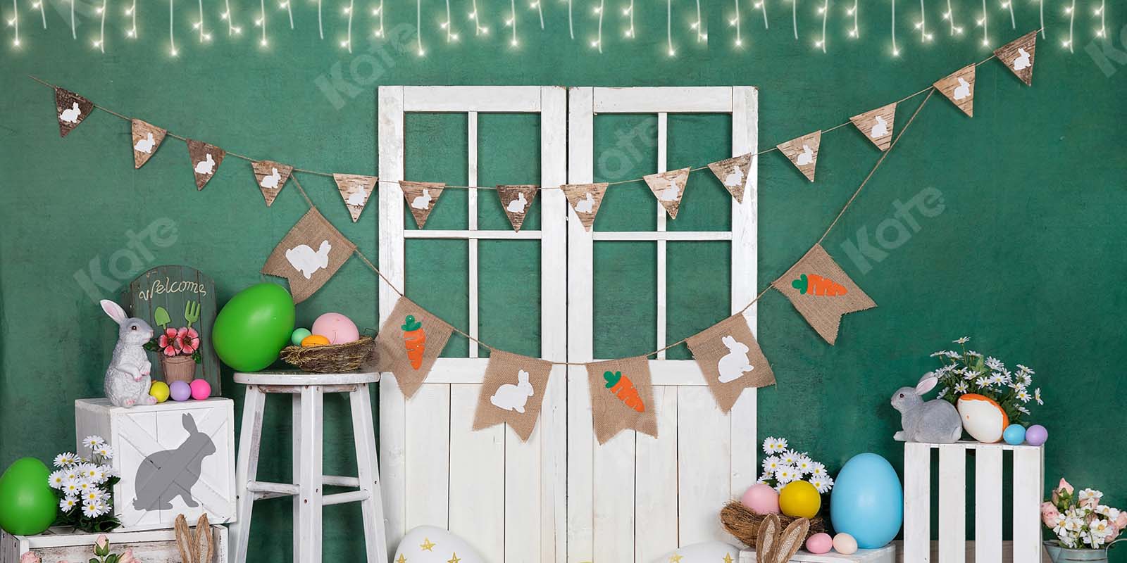 Kate Easter Egg Bunny Lantern White Door Green Backdrop Designed by Emetselch -UK