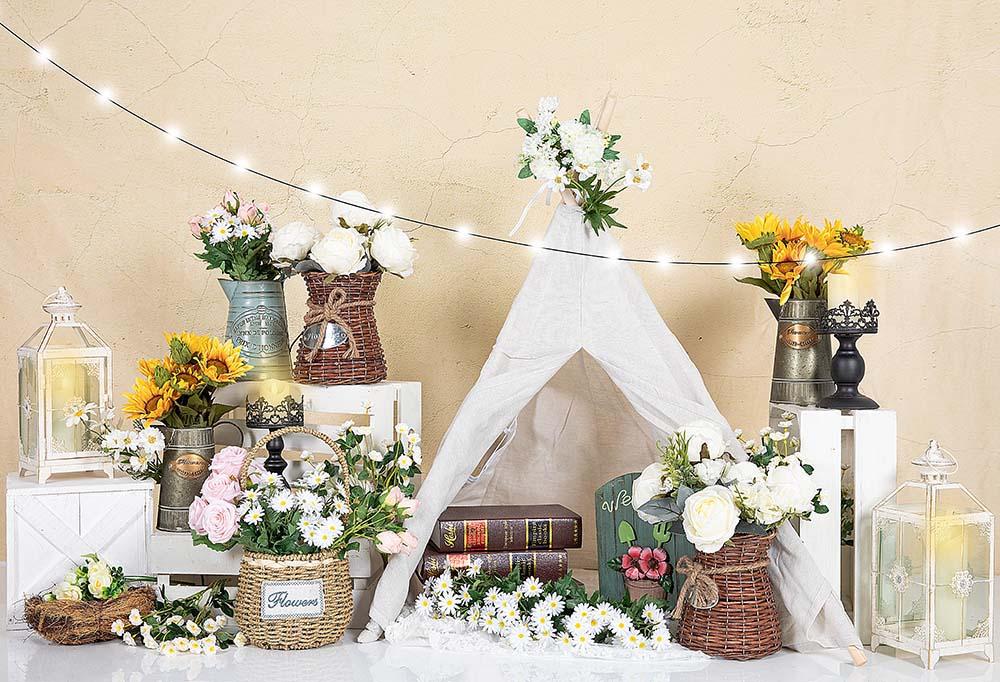 Kate Spring Flowers White Tent Backdrop Designed by Emetselch -UK