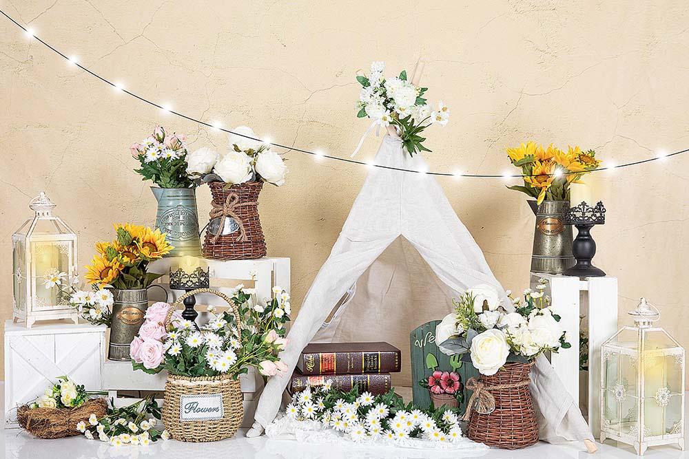 Kate Spring Flowers White Tent Backdrop Designed by Emetselch -UK