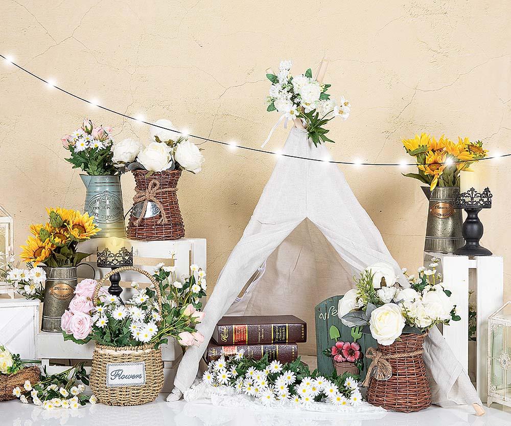 Kate Spring Flowers White Tent Backdrop Designed by Emetselch -UK