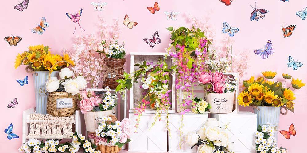 Kate Spring Flowers Butterfly Wall Backdrop Designed by Emetselch -UK