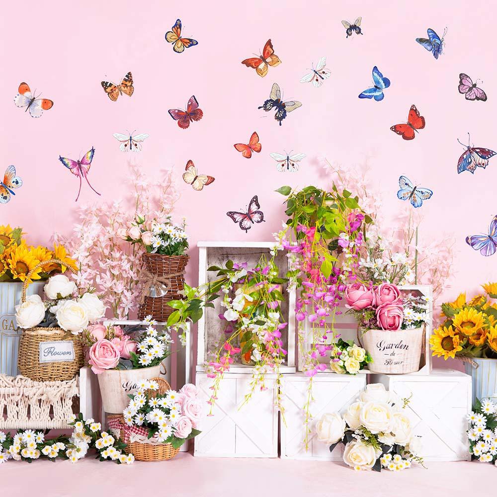 Kate Spring Flowers Butterfly Wall Backdrop Designed by Emetselch -UK