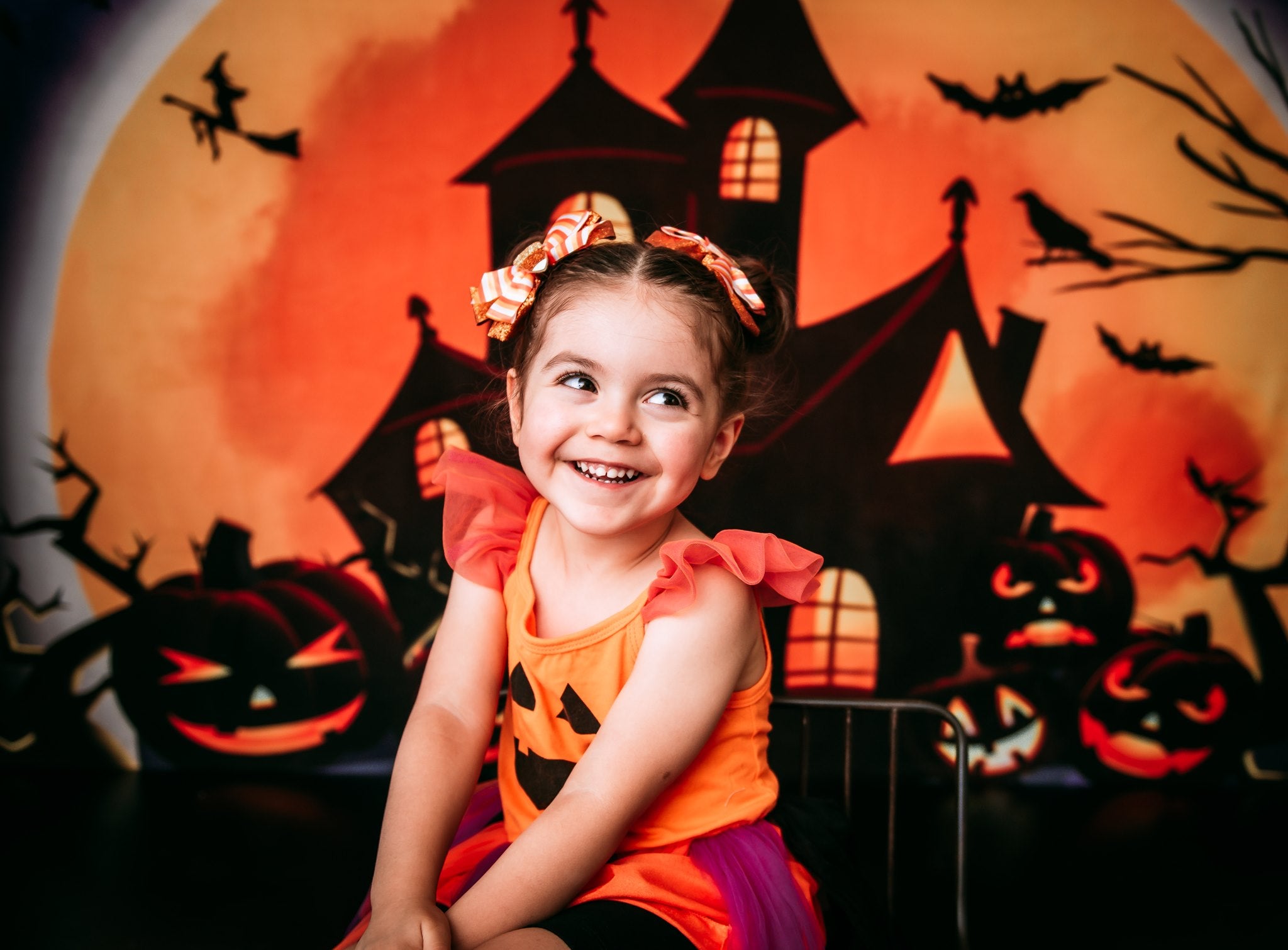 Kate Halloween Backdrop Pumpkins Witch House Designed by Chain Photography -UK