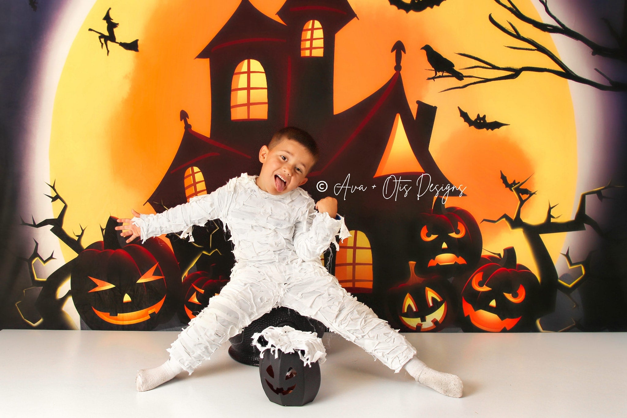 Kate Halloween Backdrop Pumpkins Witch House Designed by Chain Photography -UK
