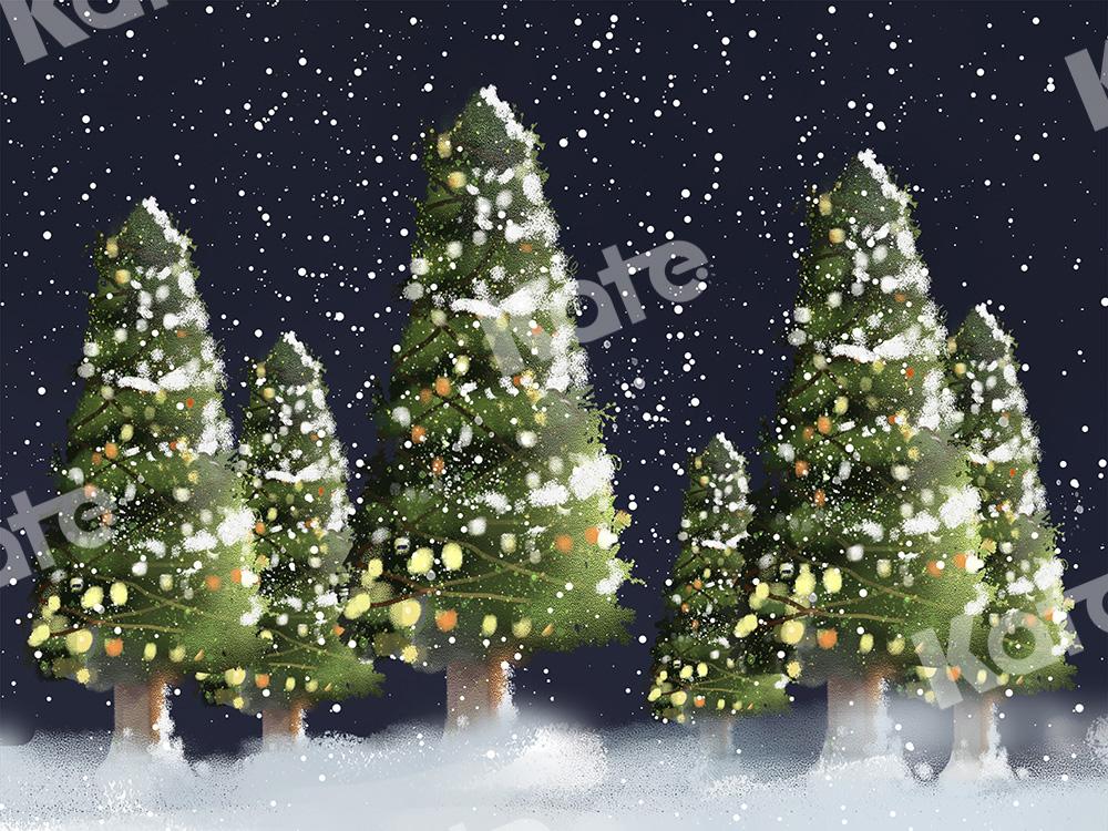 Kate Christmas Trees Lights Snow Night Backdrop Designed by Chain Photography -UK