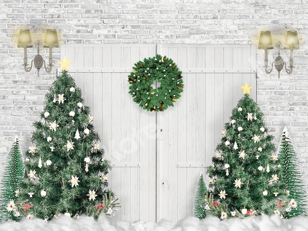 Kate Christmas Backdrop White Door Christmas Trees Designed by Emetselch -UK