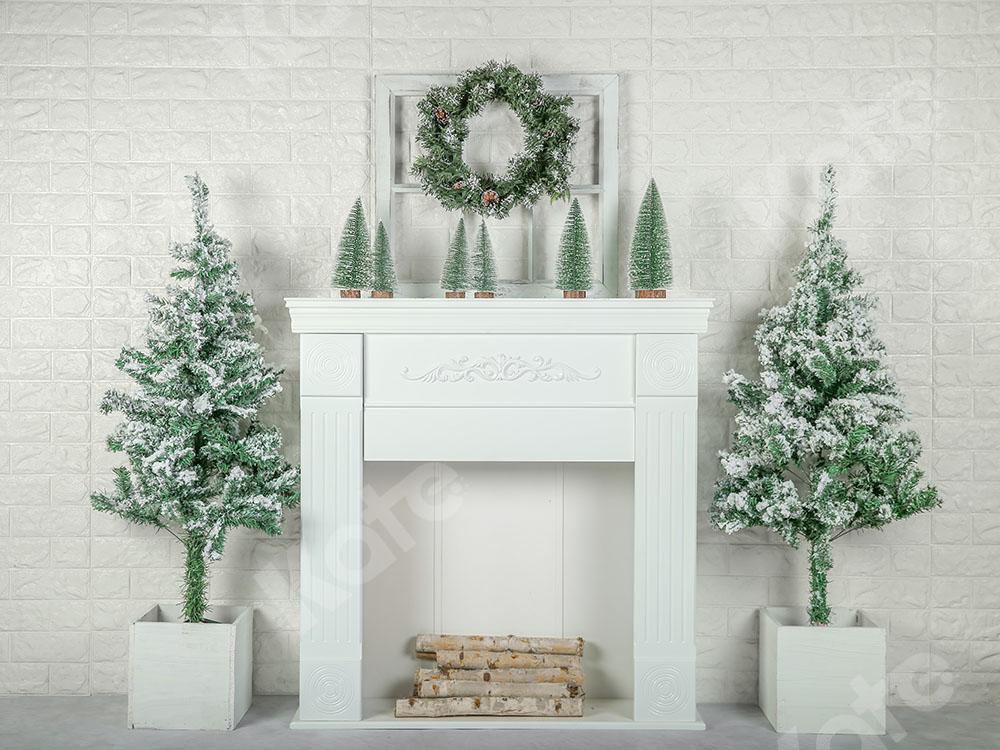 Kate Xmas Backdrop Christmas Trees with Fireplace Designed by Emetselch -UK