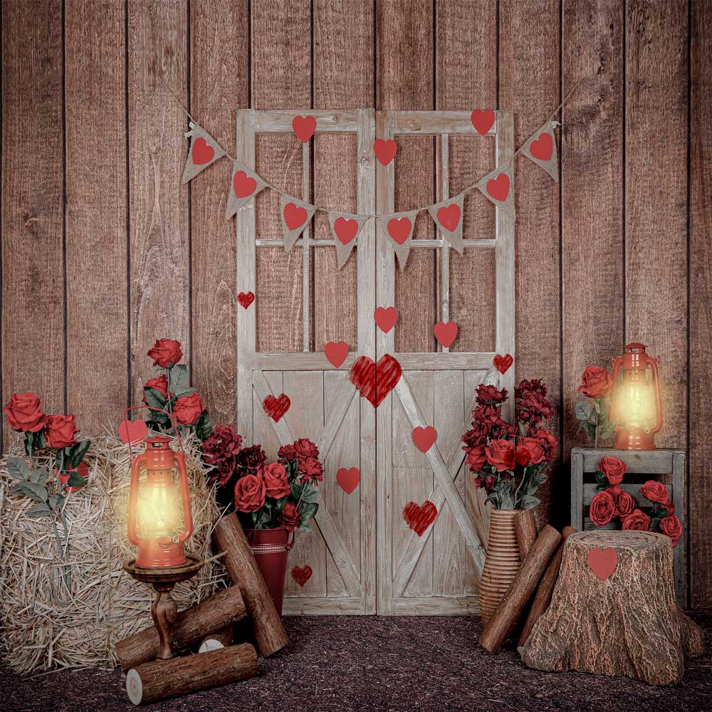 Kate Valentine's Day Roses White Door Lights Backdrop Designed by Emetselch -UK