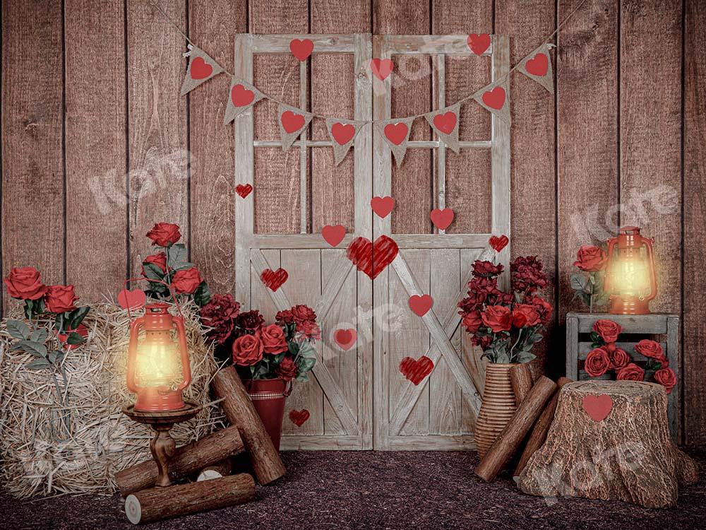 Kate Valentine's Day Roses White Door Lights Backdrop Designed by Emetselch -UK