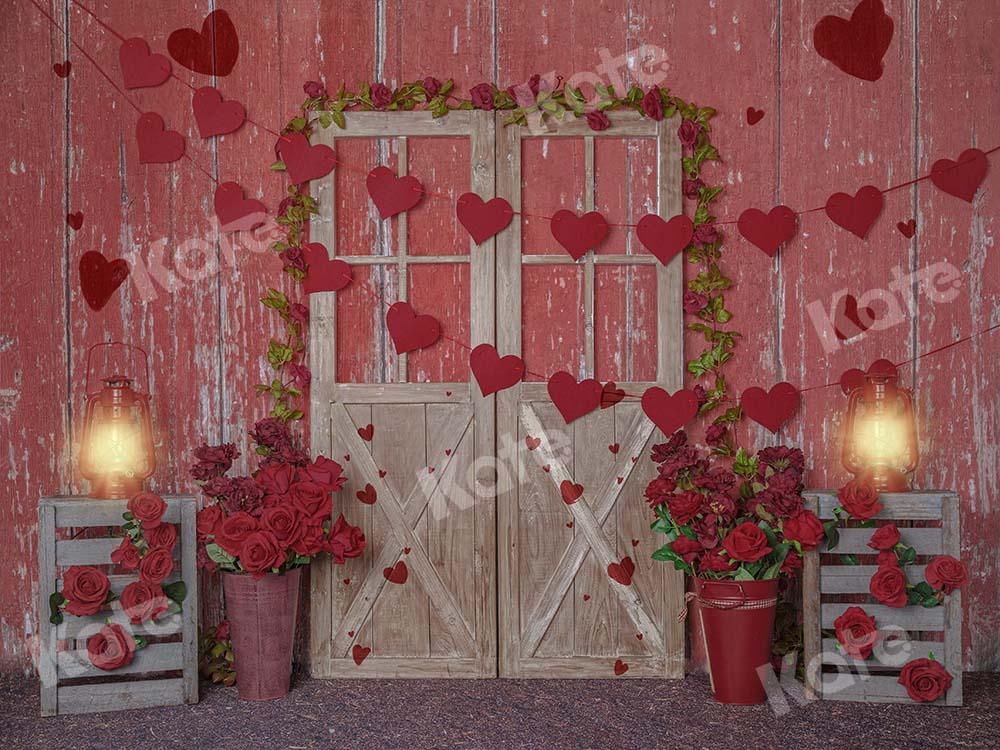 Kate Valentine's Day Roses Lights Red Wood Backdrop Designed by Emetselch -UK