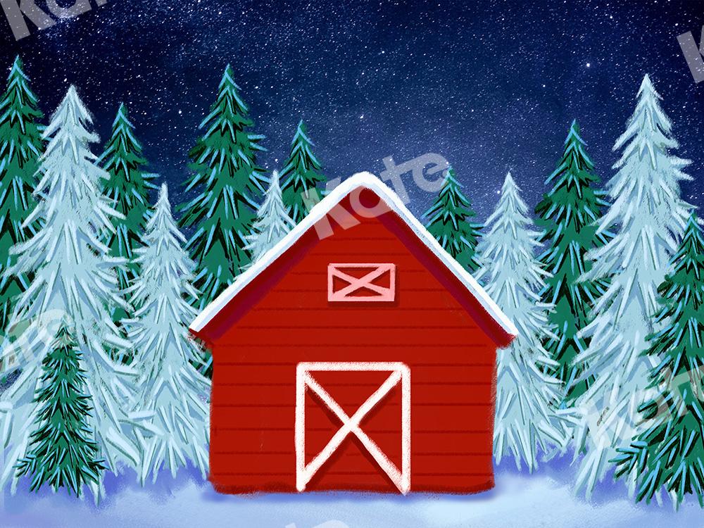 Kate Xmas Backdrop Snow Forest Red House Designed by GQ -UK