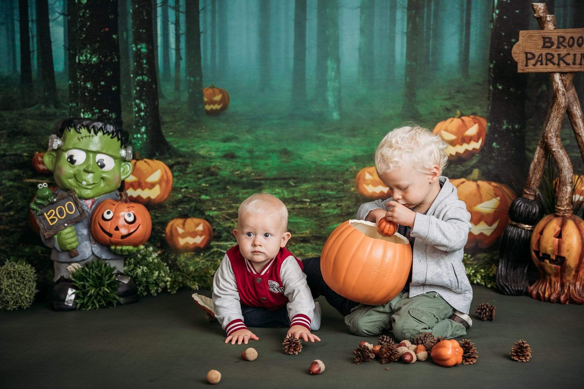 Kate Halloween Backdrop Pumpkins Forest Designed by Chain Photography -UK