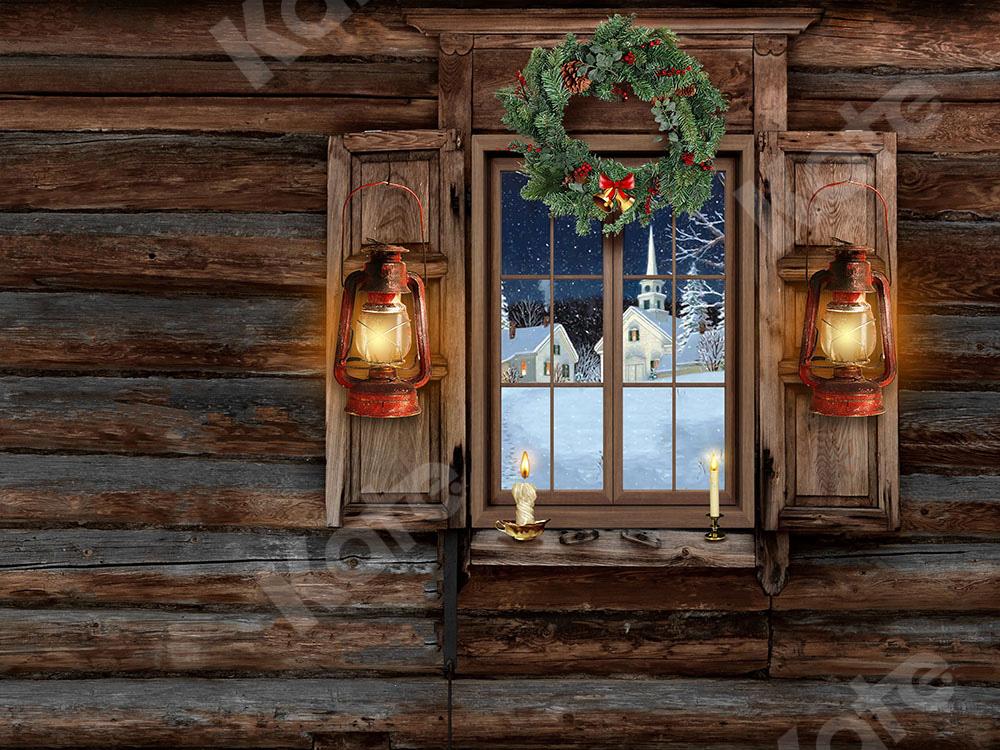 Kate Christmas Backdrop Wooden Window with Lights Designed by Emetselch -UK