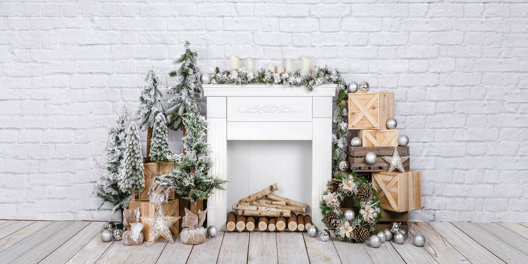 Kate Christmas Brick Fireplace Backdrop Designed by Emetselch -UK