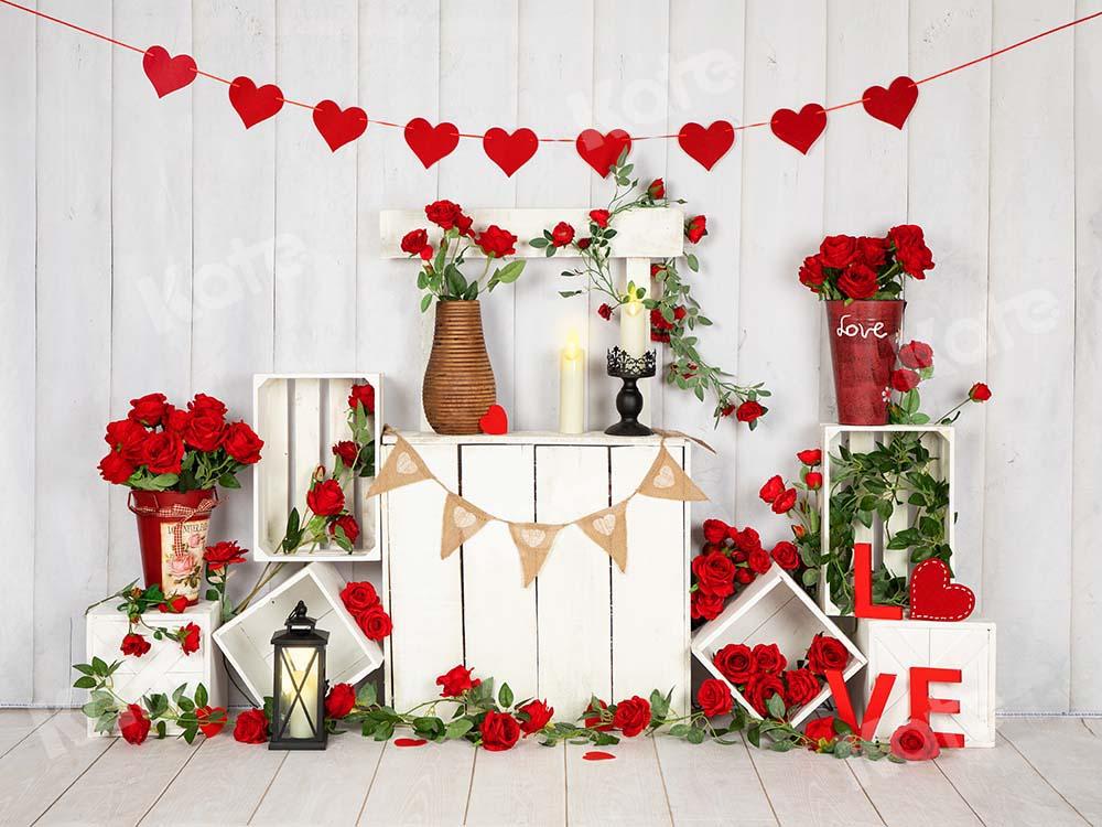 Kate Valentine's Day Roses Stand White Wood Wall Backdrop Designed by Emetselch -UK