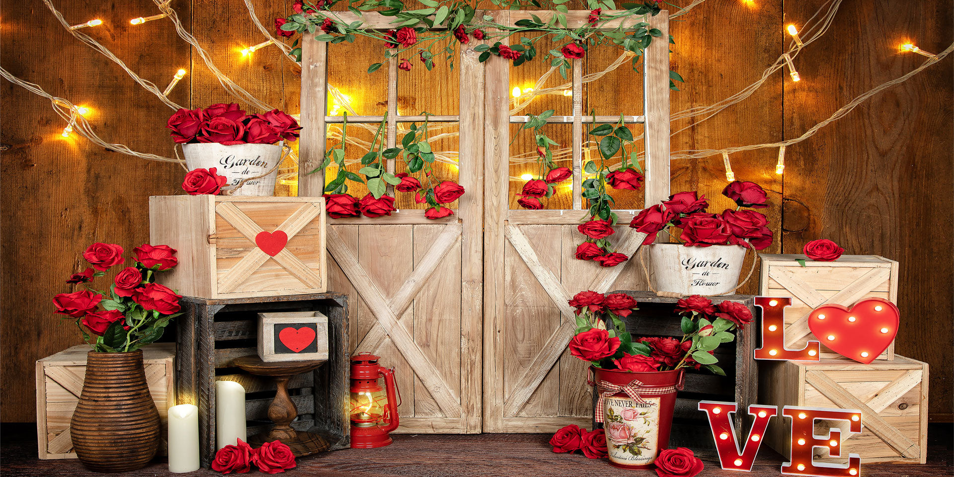 Kate Valentine's Day Roses Lights Backdrop Designed by Emetselch -UK