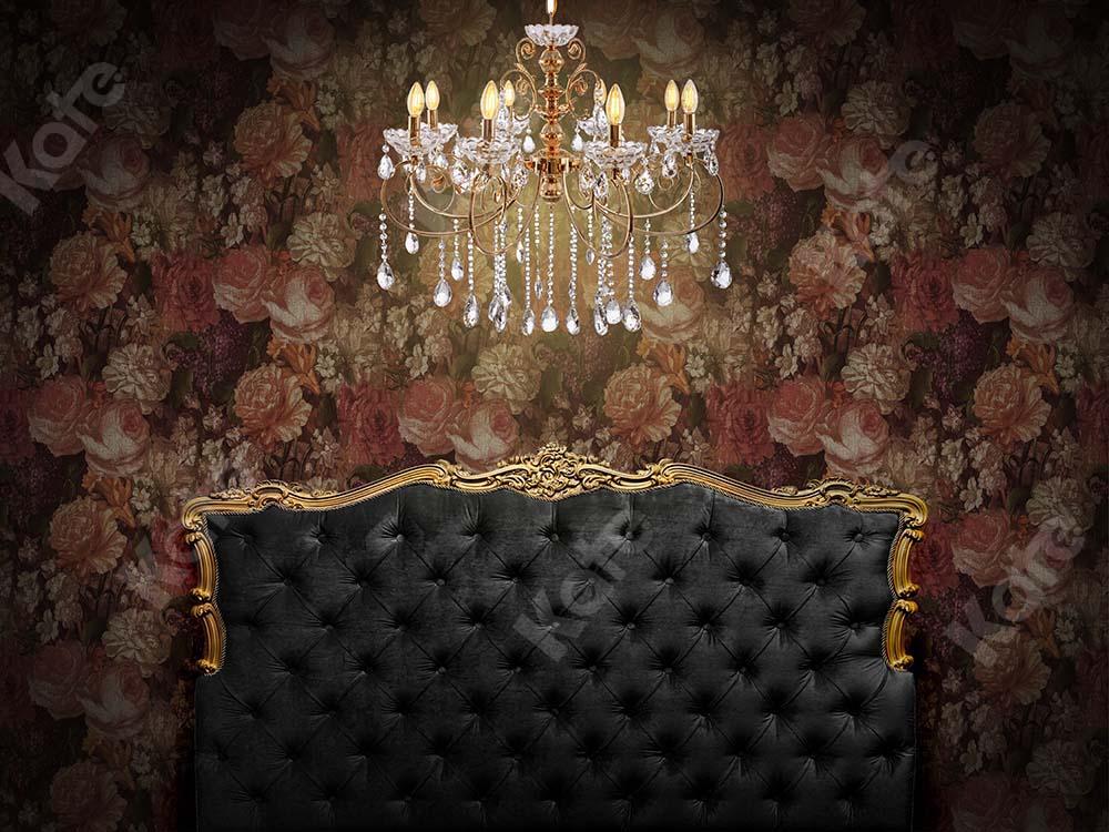 Kate Boudoir Black Headboard Retro Florals Wall Backdrop Designed by Chain Photography -UK