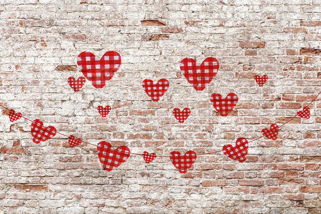 Kate Valentine's Day Hearts Brick Wall Backdrop for photography -UK