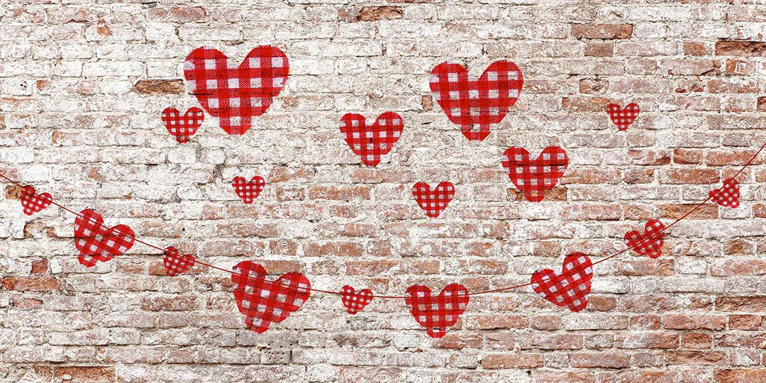 Kate Valentine's Day Hearts Brick Wall Backdrop for photography -UK