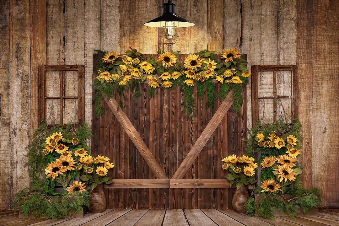 Kate Spring Sunflowers Wood Door Backdrop Designed by Emetselch -UK