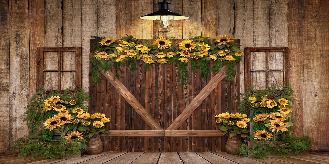 Kate Spring Sunflowers Wood Door Backdrop Designed by Emetselch -UK