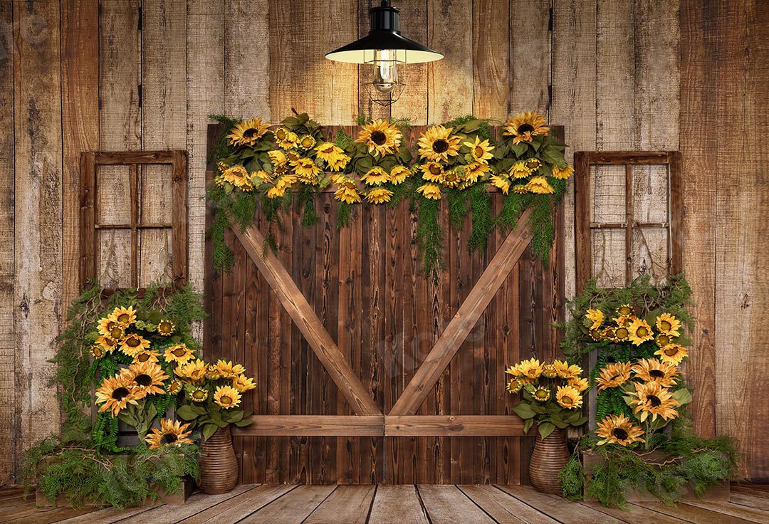 Kate Spring Sunflowers Wood Door Backdrop Designed by Emetselch -UK