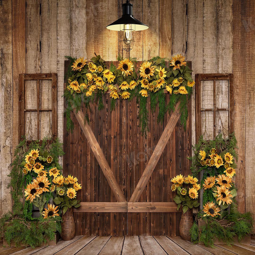 Kate Spring Sunflowers Wood Door Backdrop Designed by Emetselch -UK
