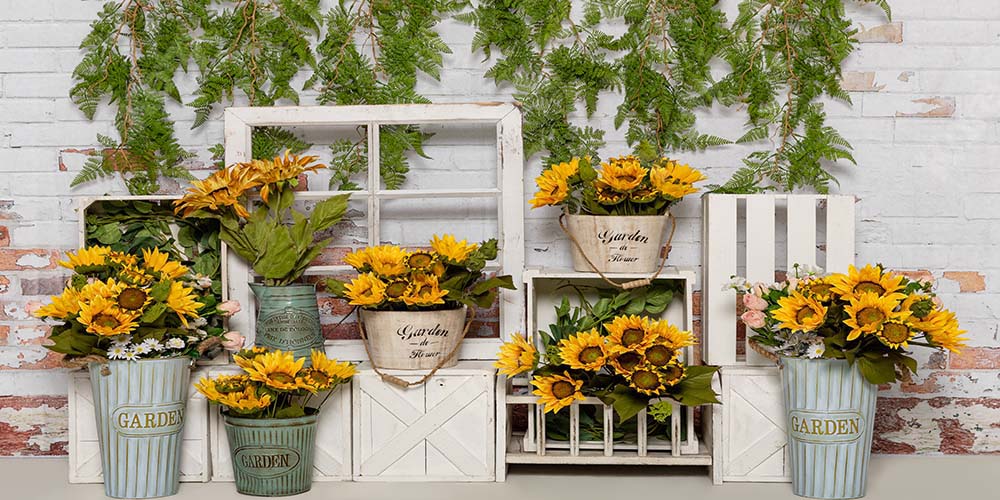 Kate Spring Sunflower Backdrop White Wooden Wall Designed by Emetselch -UK