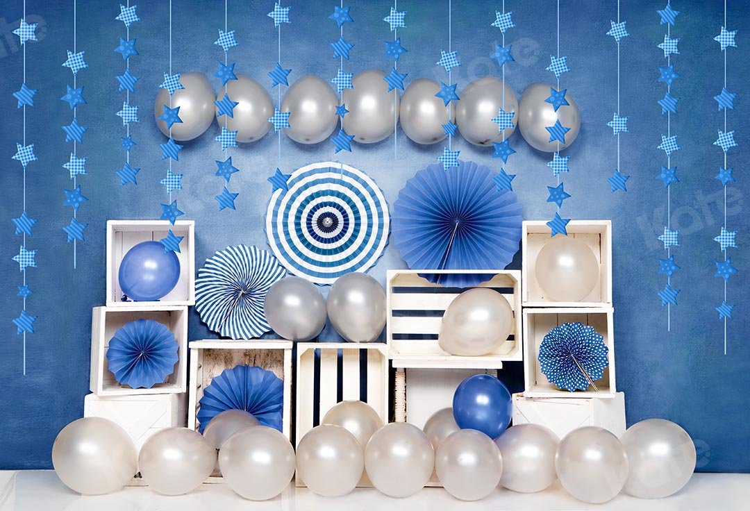 Kate Birthday Blue Balloon Boy Backdrop Designed by Emetselch -UK