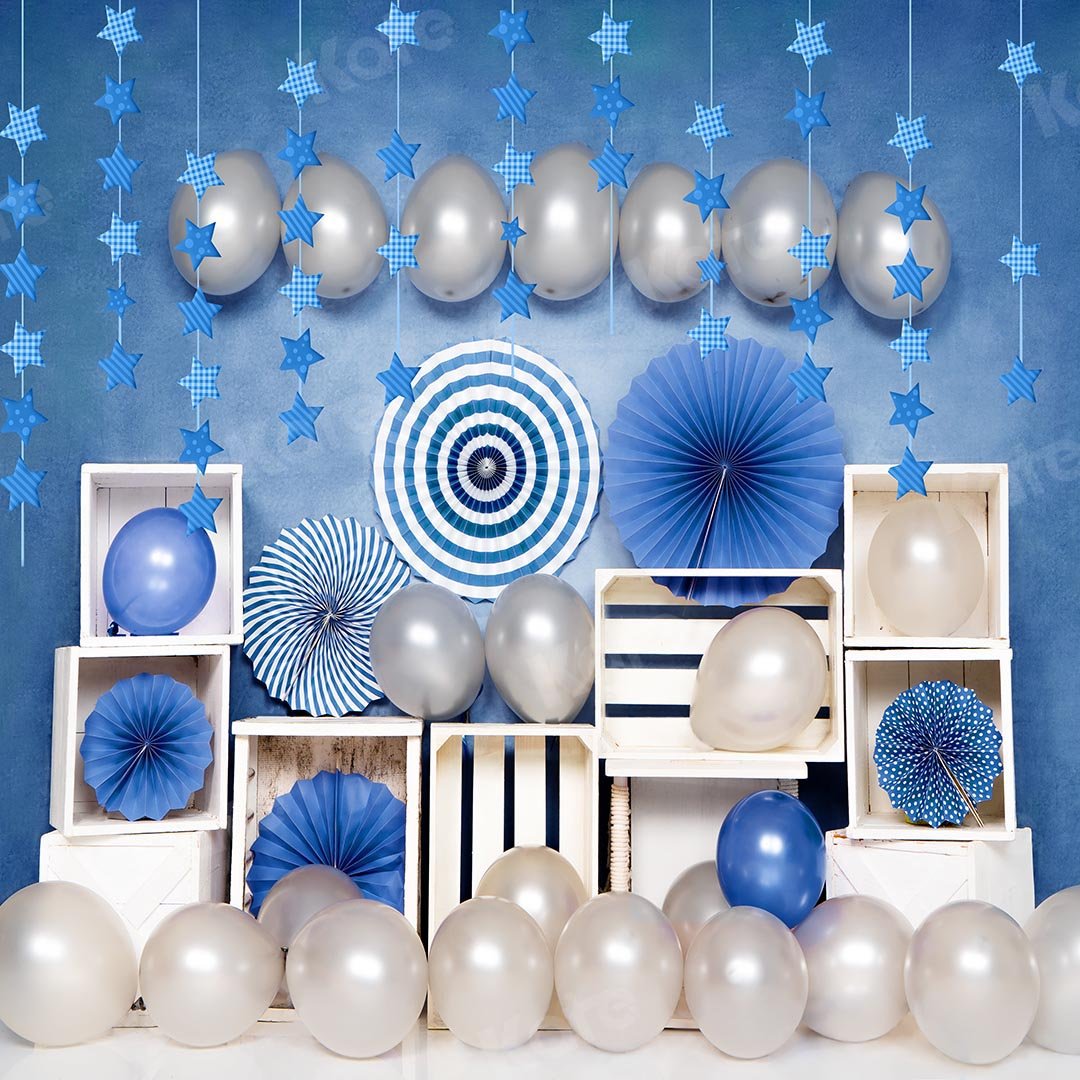 Kate Birthday Blue Balloon Boy Backdrop Designed by Emetselch -UK